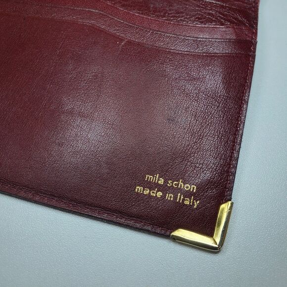Vintage Rare Mila Schon Red Leather Long Bi-fold Wallet Super Soft Snap Close - Picture 10 of 11